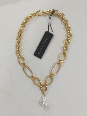 Ann Taylor Gold-Link Necklace with Baroque Pearl Charm